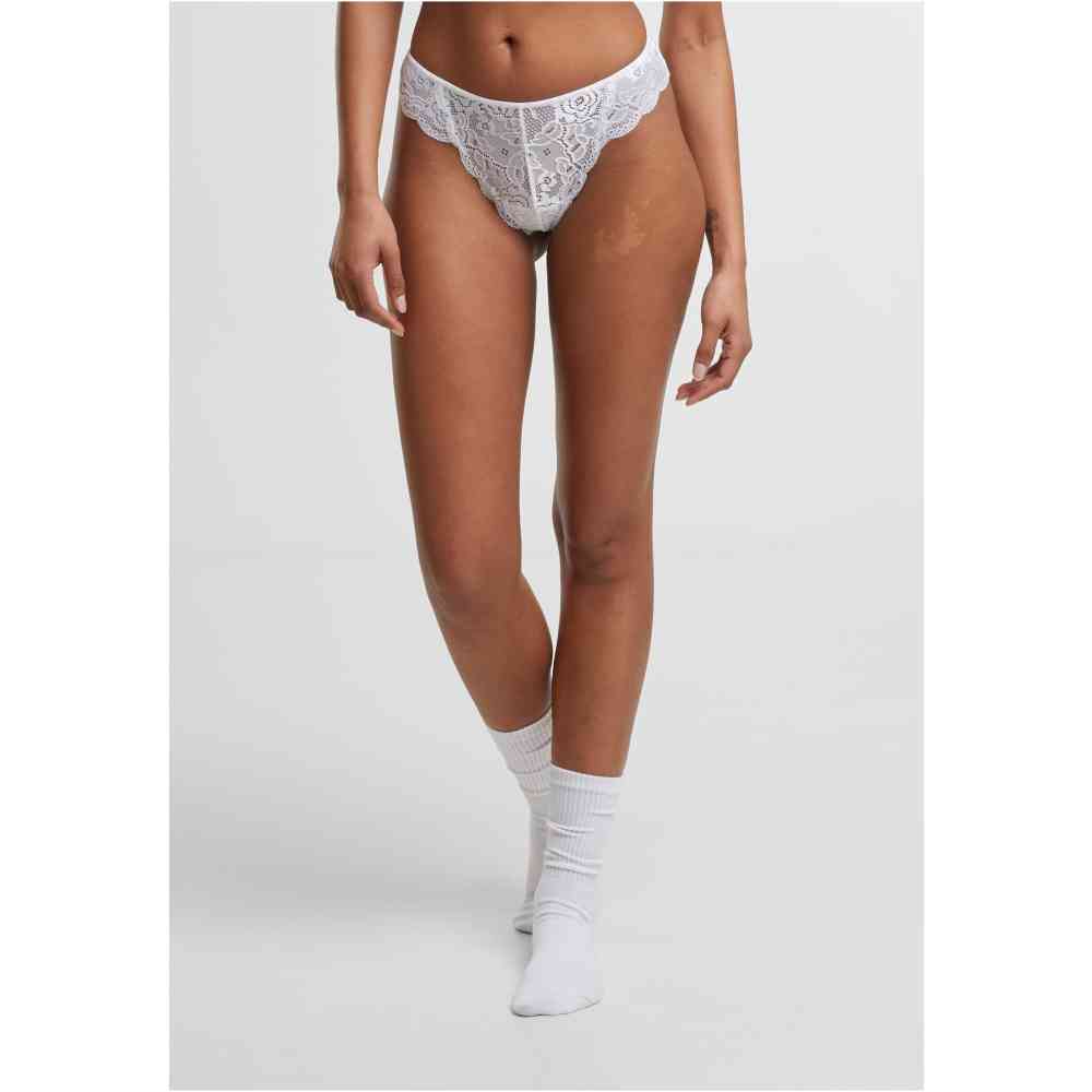 Urban Classics - Allover Lace Tanga 2Pack String - Wit/Wit